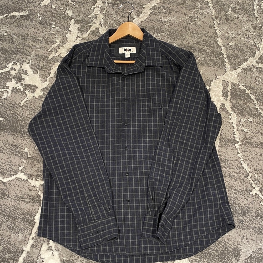 Joseph Abboud Men's Black and Gray Windowpane Button-Down Shirt